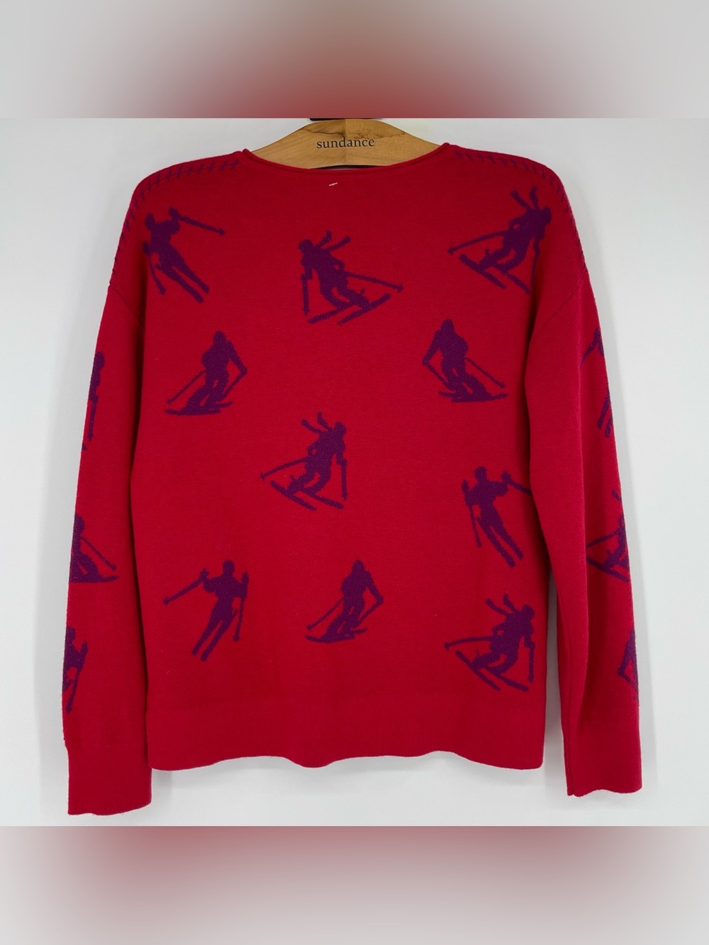 NWOT Sundance Catalog Red V Neck Ski “Mountain Air Sweater” small wool blend - Picture 3 of 5